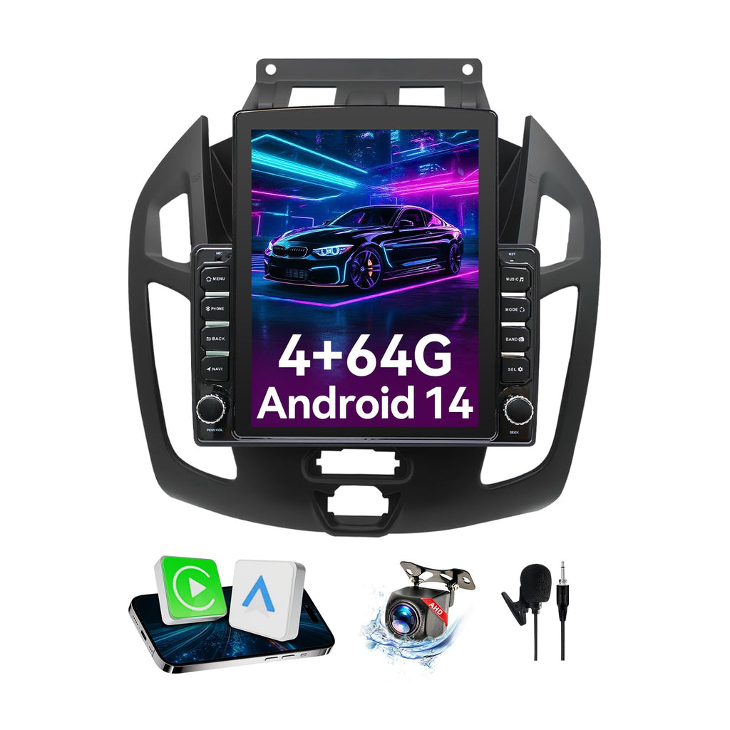 Android 14 Car Radio Compatible with Ford Transit Connect 2014-2018,Touchscreen Car Stereo with Wireless Carplay Android Auto,FM,Multimedia Receiver with GPS Bluetooth ＆ Backup Camera(9 Inch