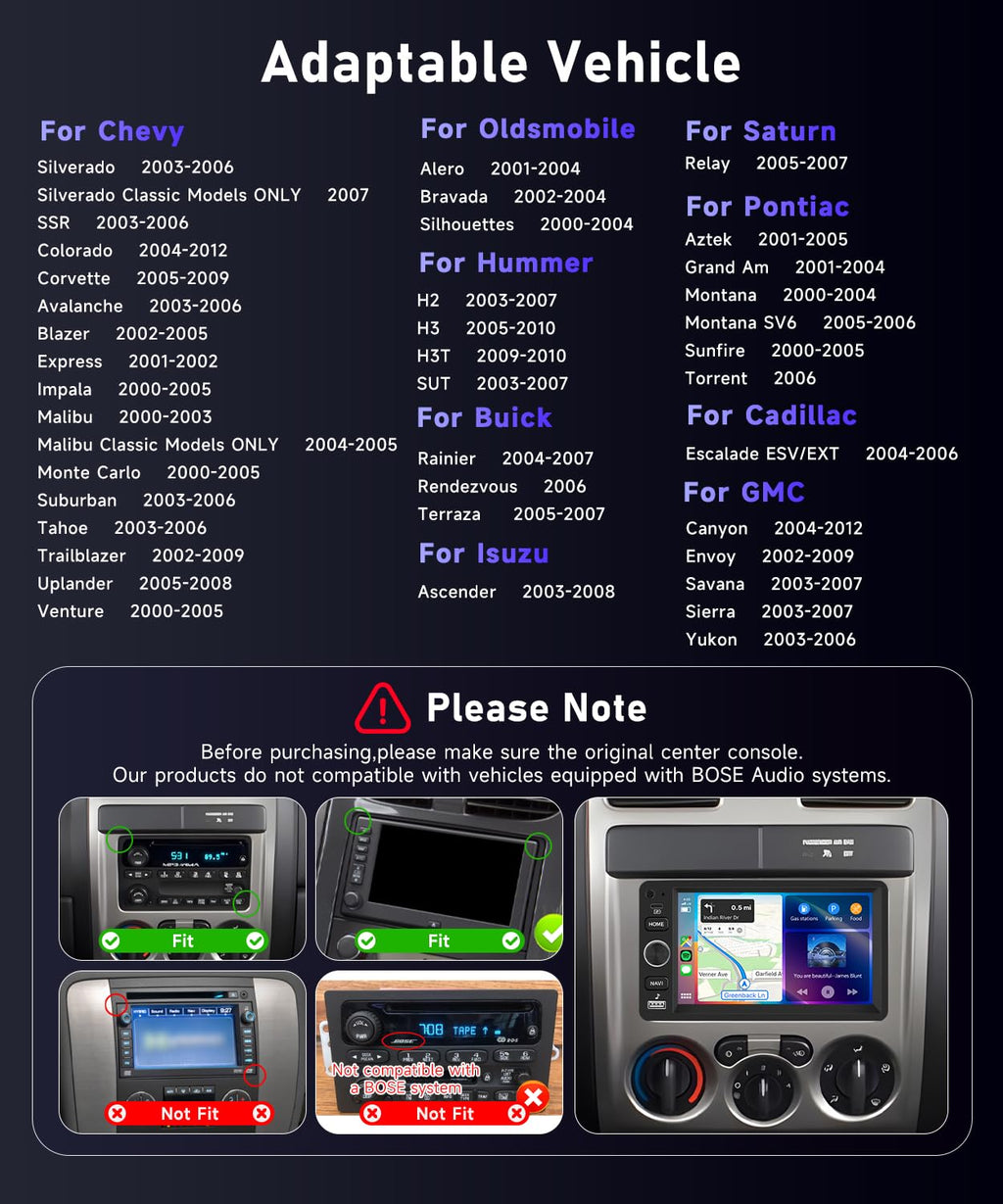 5Ghz WiFi 4G+64G Raido for Chevy Silverado SSR Tahoe 2003-2006,GMC Siera Yukon 2003-2006,Hummer H2 2003-2007 Car Stereo Wireless Carplay Android Auto,5.0Bluetooth 32EQ,SWC,FM/RDS Backup Camera