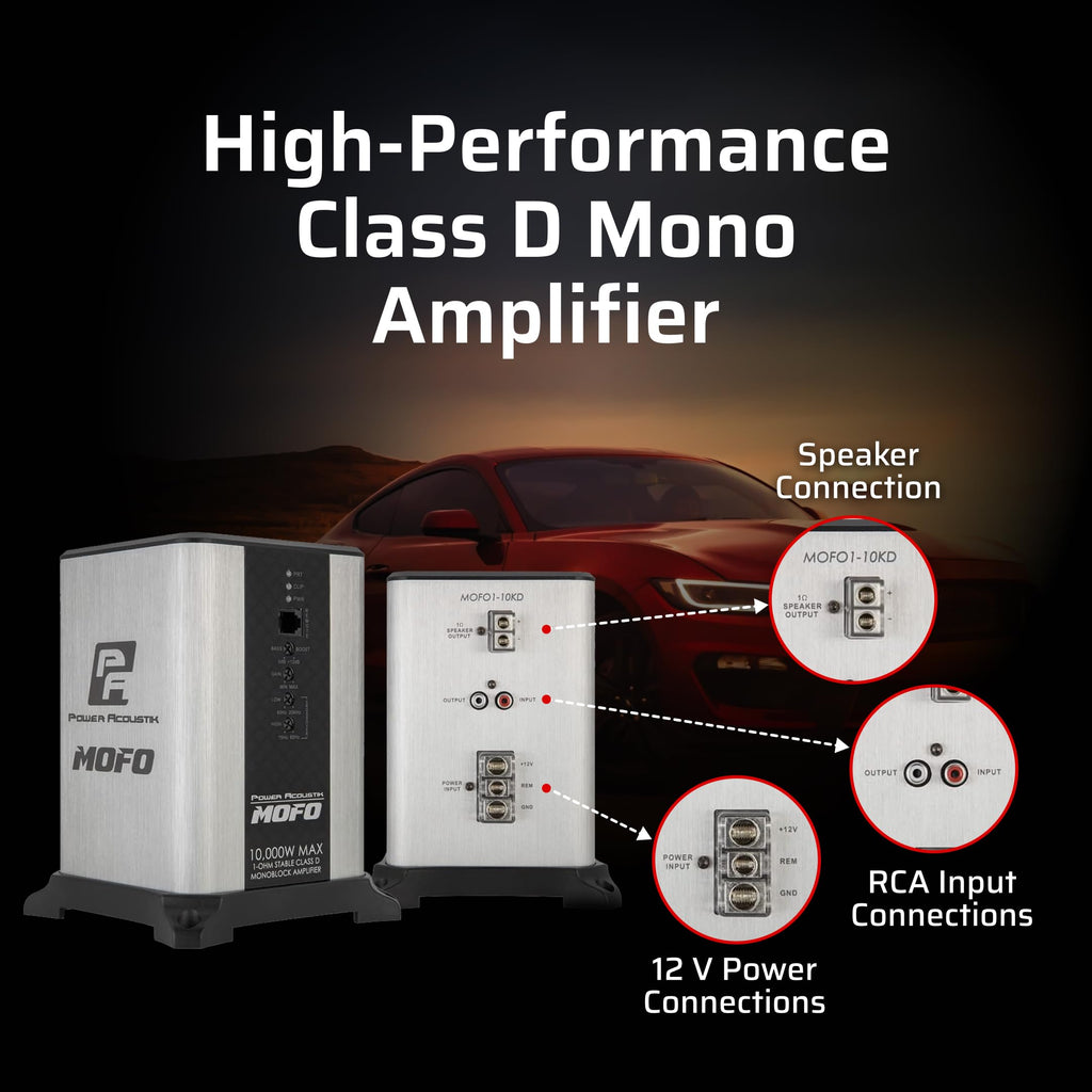 Power Acoustik Class D Monoblock Amplifier – 10,000 Watt Mono Subwoofer Amplifier for Car Audio, Compact and Stylish Car Mono Amplifier with Variable Bass Boost and Signal Protection