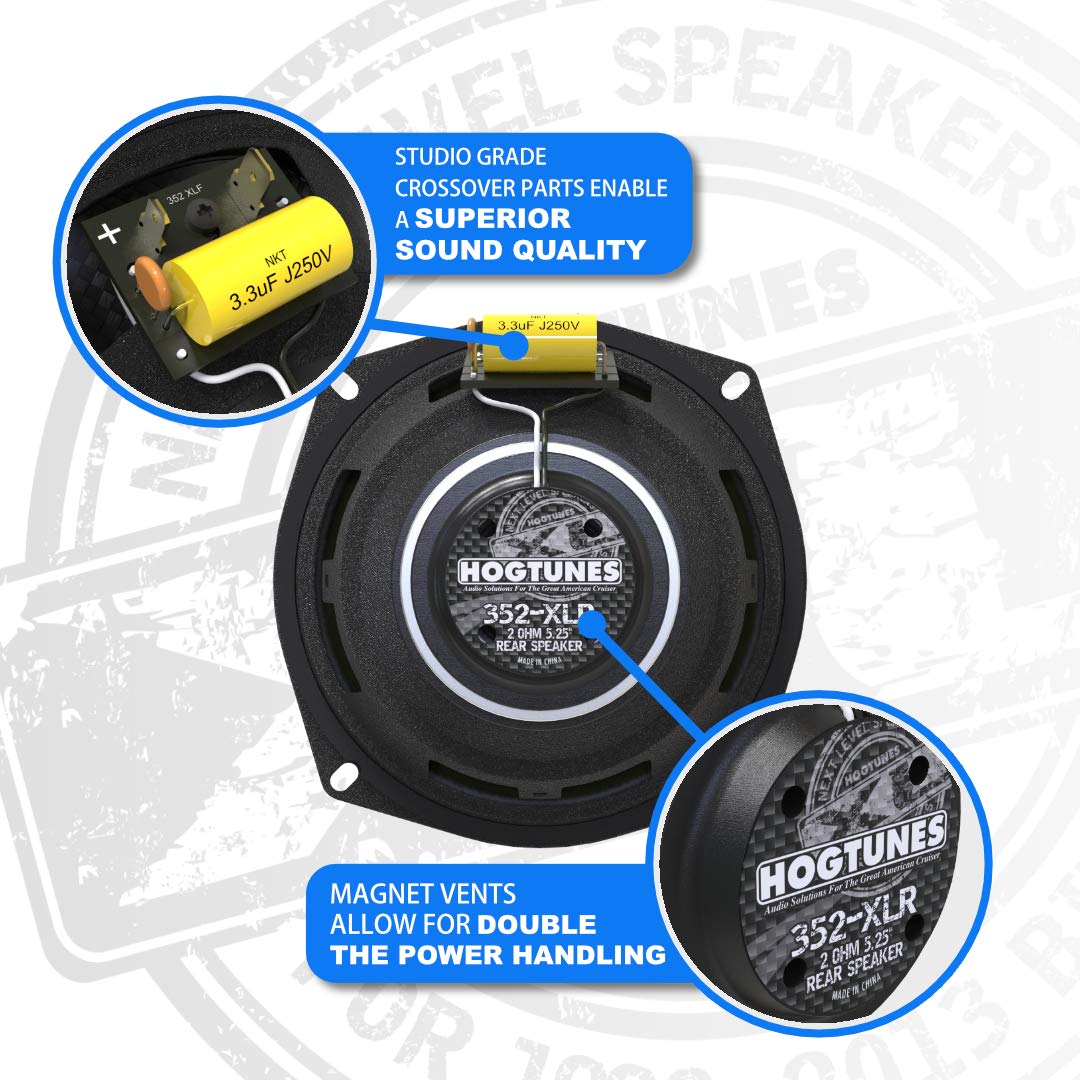 Hogtunes 352-XLR High Performance XL Series 5.25" Rear Speakers (2 Pack), Fits 1998-2013 Harley-Davidson Motorcycles
