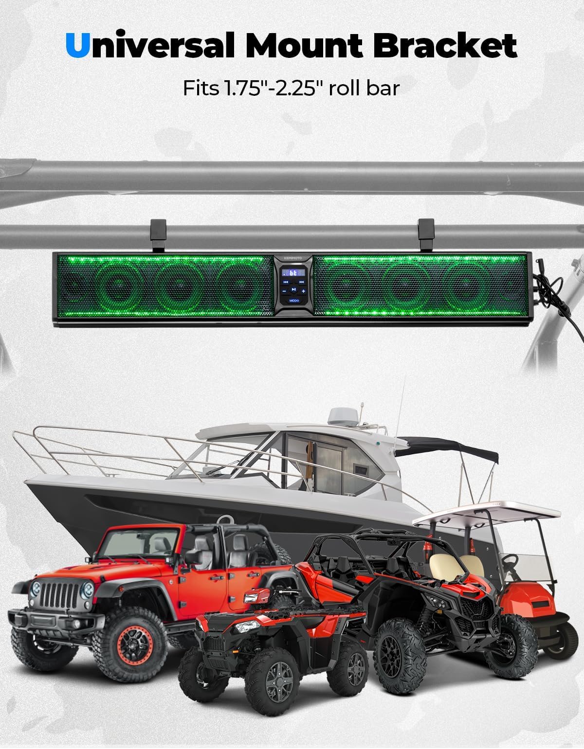 KEMIMOTO Sound bar 8 Speakers 32 inch Heavy-Duty Metal ATV UTV Soundbar
