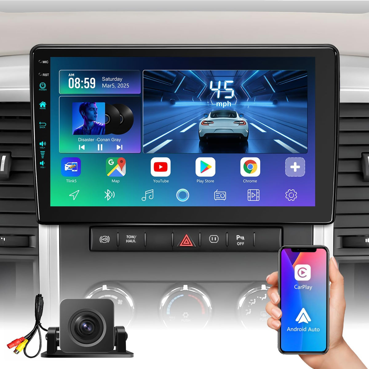 10.2 Inch(4Ram 64Rom) Car Radio Stereo Upgrade Replacement for Dodge Ram 1500 2500 3500 (2009-2012) Wireless CarPlay/Android Auto/5GWiFi/FM/AM/1080P Backup Camera/BT5.4