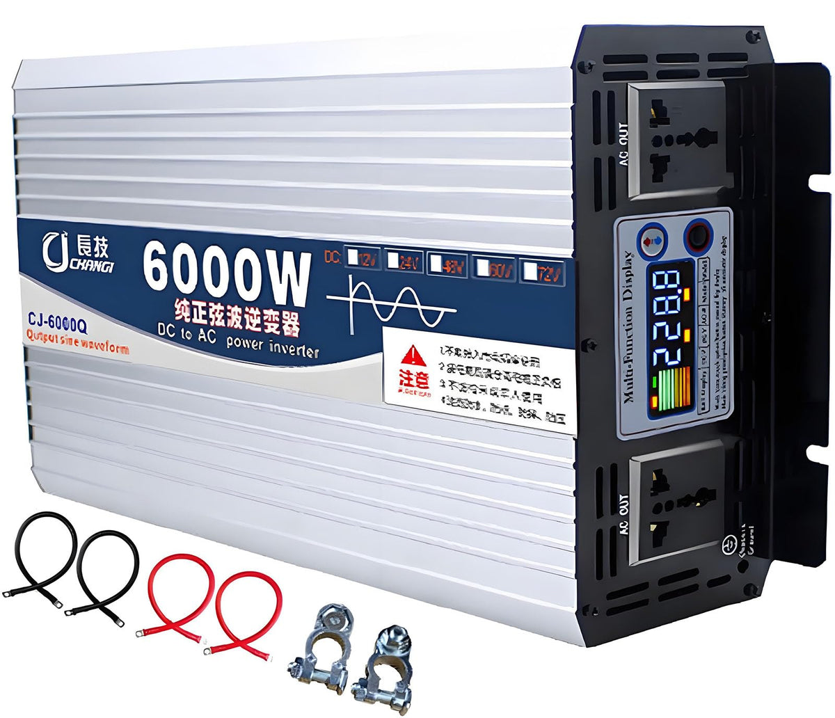 Upgraded high Power 6000W 8000W 10000W 12000W 16000W Pure Sine Wave Power Inverter 12V 24V 48V DC to 110V 220V AC Converter with LED Display for Car/RV Home Solar System(12000W,24vto220V)
