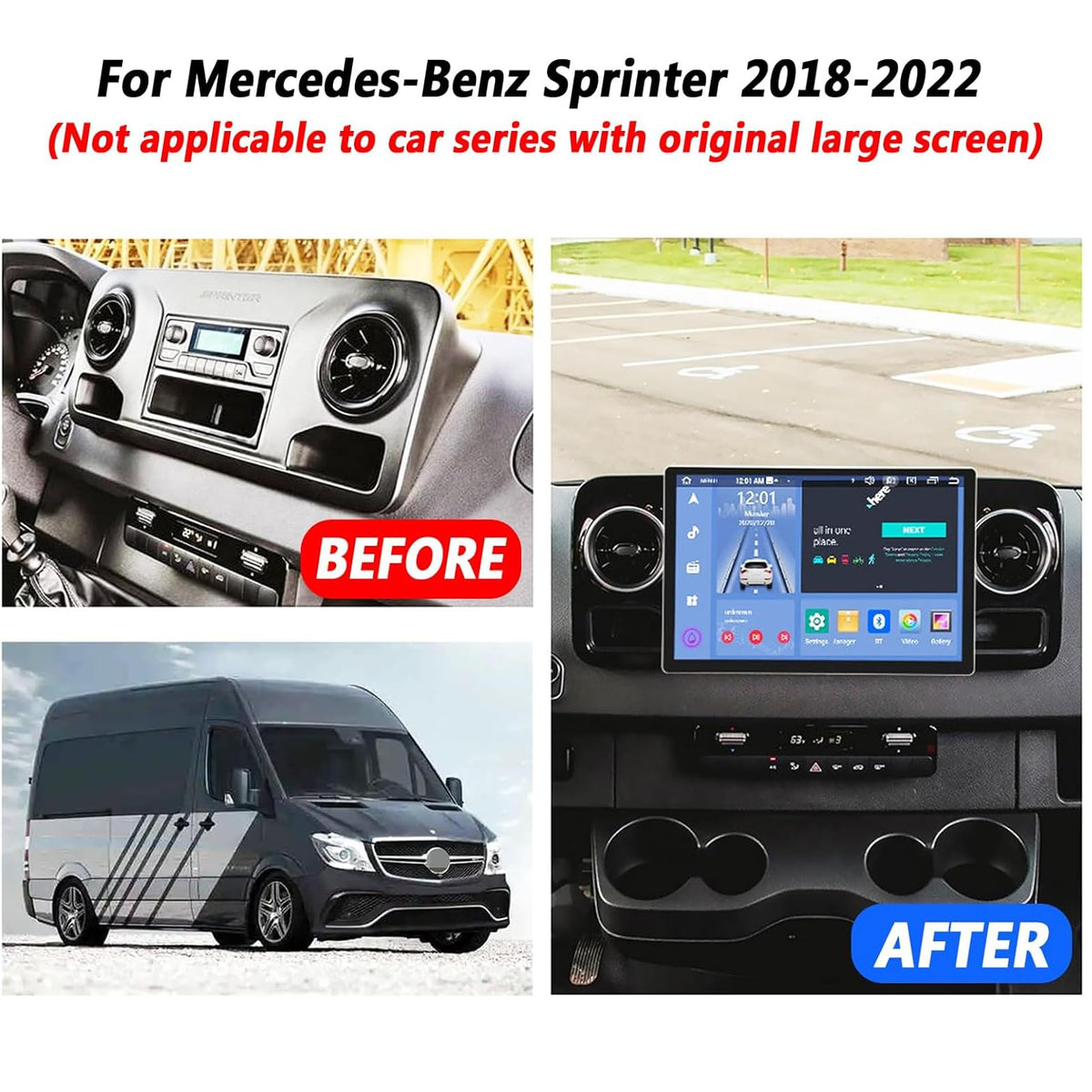 13.3 inch Multifunctional Car Screen for Mercedes-Benz Sprinter (2018-2022),Android Car Radio Stereo,Touch Screen Auto Navigation System with Carplay,8 cores,4+64