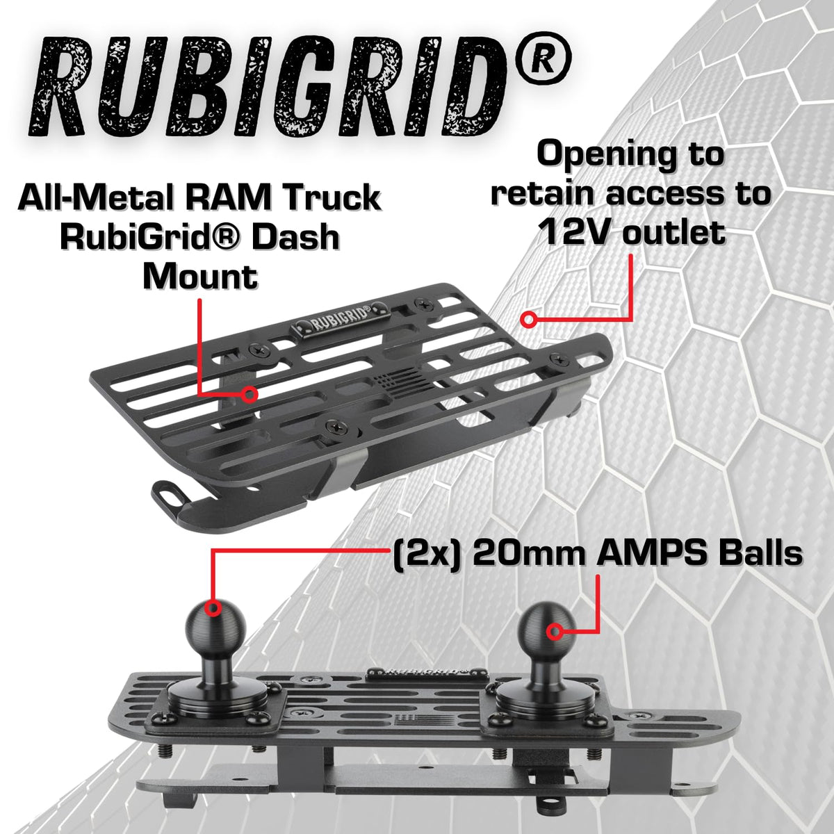 Bulletpoint Mounting Solutions RubiGrid Metal Dash Mount Phone + Tablet Holder Bundle Compatible with 2019+ RAM 1500 2500 3500 TRX Trucks