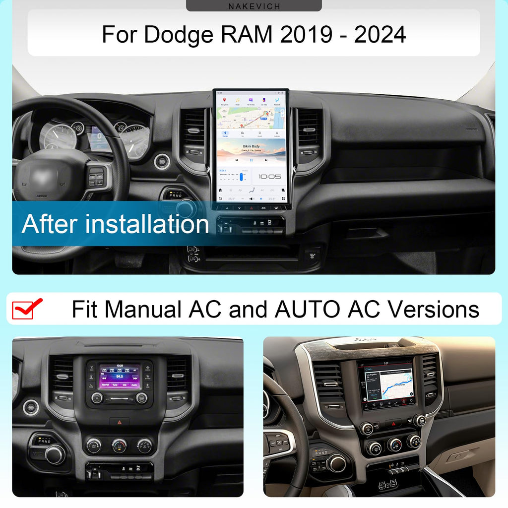 14.4 Inch Qualcomm Android Car Radio for Dodge RAM 1500 2500 3500 4500 5500,2019 2020 2021 2022 2023 2024 Trucks Stereo Upgrade Tesla Style Head Unit Multimedia Player GPS Navigation