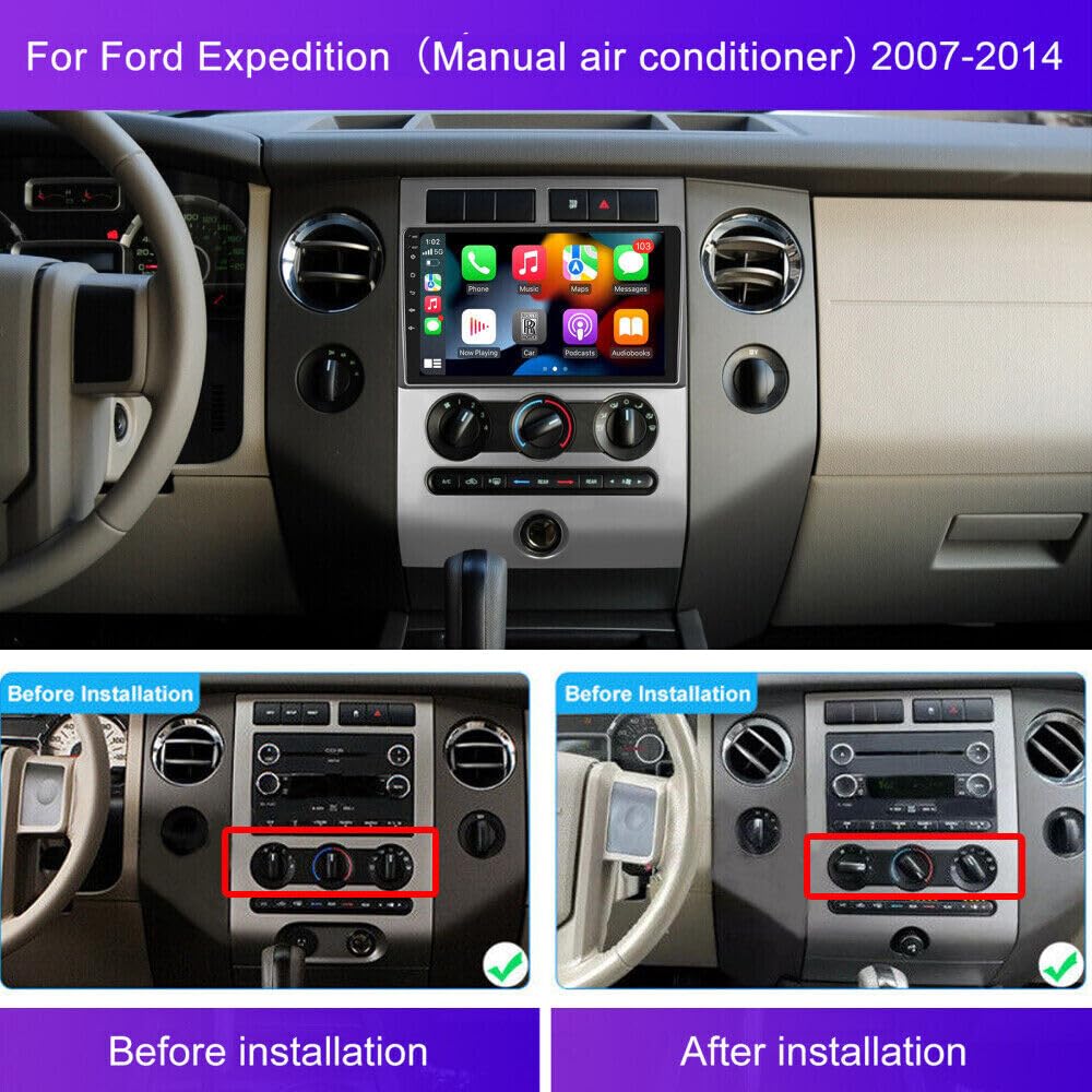 Android 13.0 Double Din Car Stereo for Ford Expedition 2007-2014 9 Inch HD Touch Screen Car Audio Multimedia Receiver with Carplay Android Auto GPS Radio Navigation Bluetooth Camera(2G+32G)