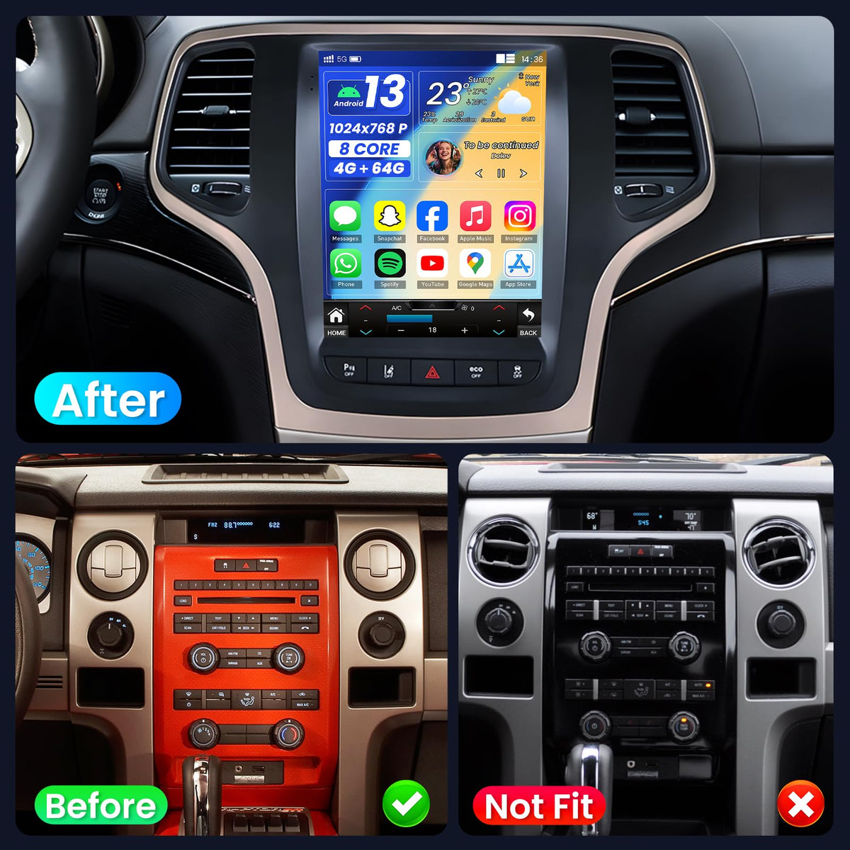 [8Core 4G+64G ] Car Radio for Jeep Grand Cherokee 2014-2017: 10.1" Touch Screen Car Stereo Android 13 Upgrade with Wireless Carplay Android Auto 5GWifi Bluetooth GPS Backup Camera FM/RDS Radio