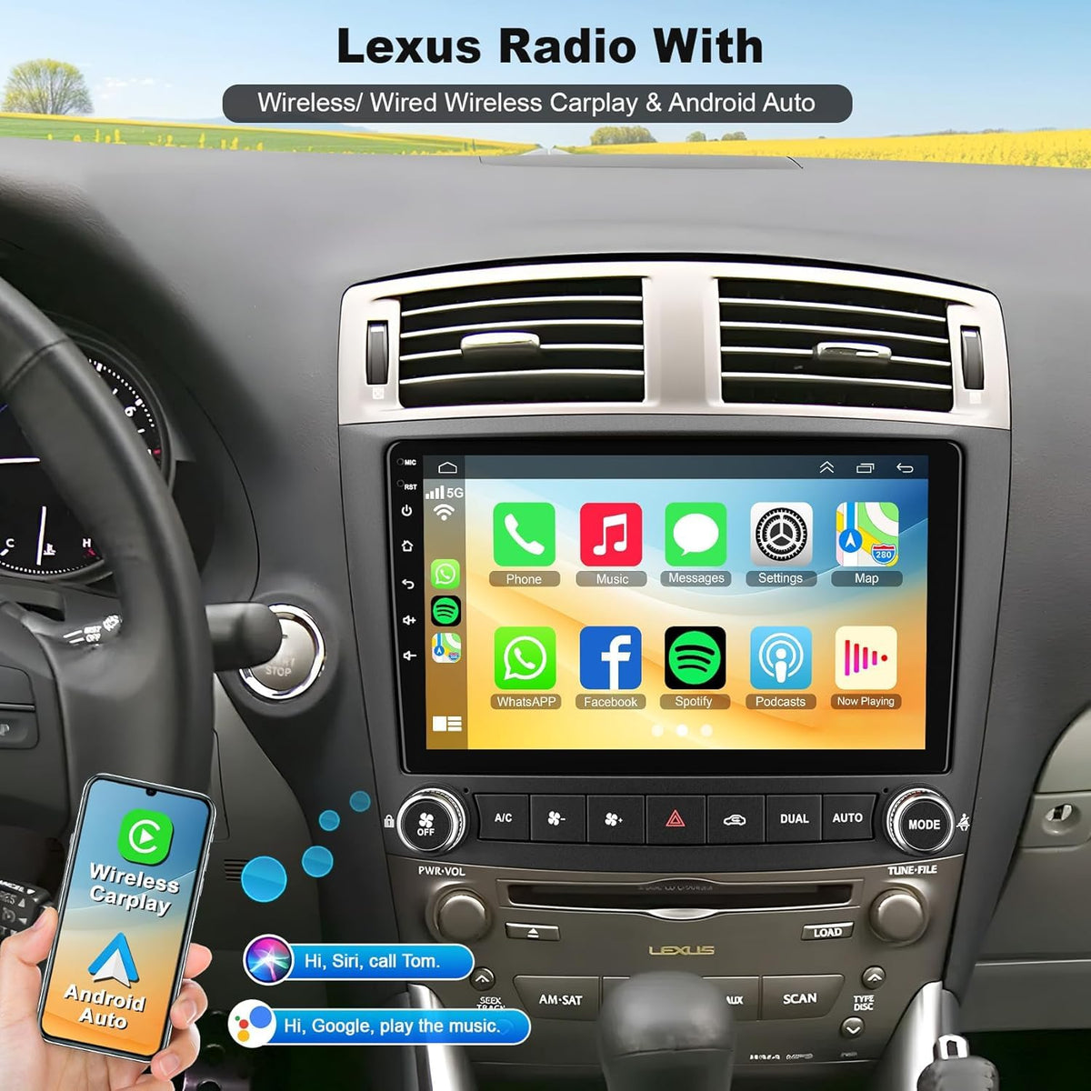 Car Radio Stereo for Lexus IS250 IS350 2006 2007 2008 2009 2010 2011 2012,10" QLED Touchscreen with Wireless CarPlay & Android Auto& Mirror Link,4G+64GB Fast Android 15 System