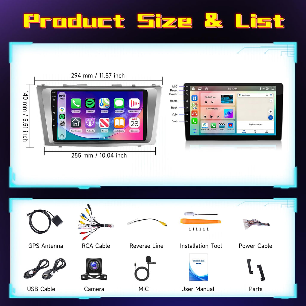 8 Core 6G+128G 9 Inch 1280 * 720P IPS Car Radio for Toyota Camry 2006-2011