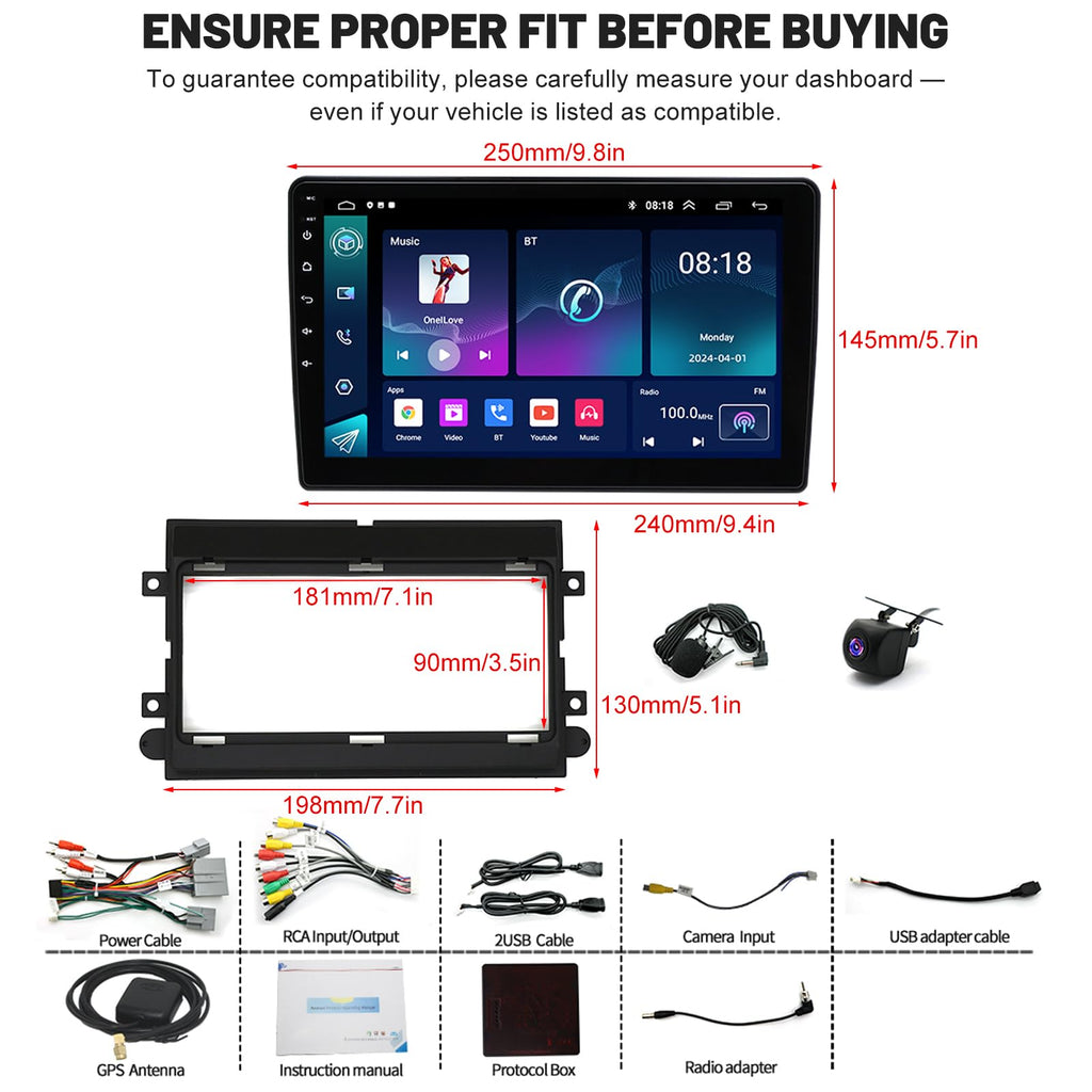 PHEZEN 10 inch Touchscreen Car Stereo Fit for Fusion 2006-2009, Android 13 Double Din Car Radio with Carplay & Android Auto in-Dash Navigation BT Mirror Link WiFi Backup Camera 2+32G