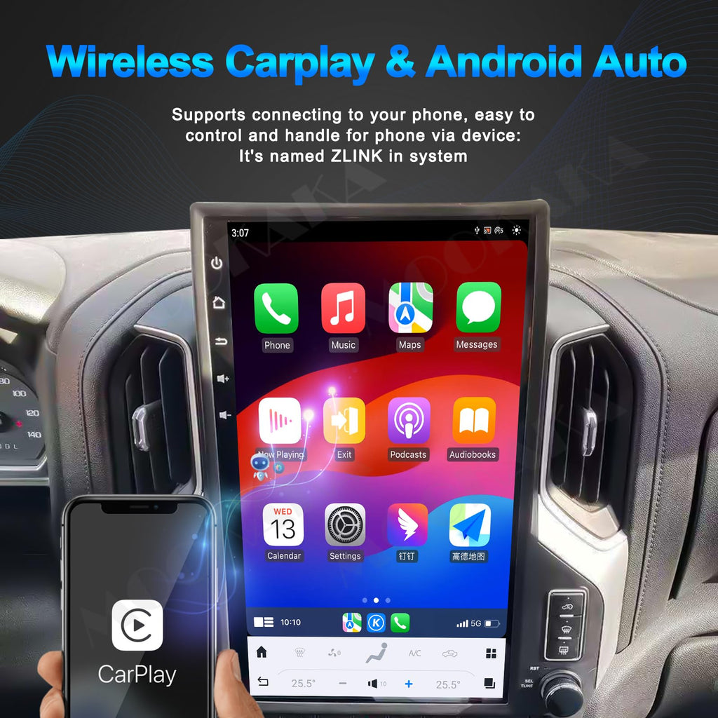 17" Qualcomm Android 13 Car Radio for Chevrolet Silverado GMC Sierra 2019-2023 Stereo Upgrade Tesla Style Dash IPS Touch Screen GPS Navigation Head Unit Audio Multimedia Player(8+128GB)