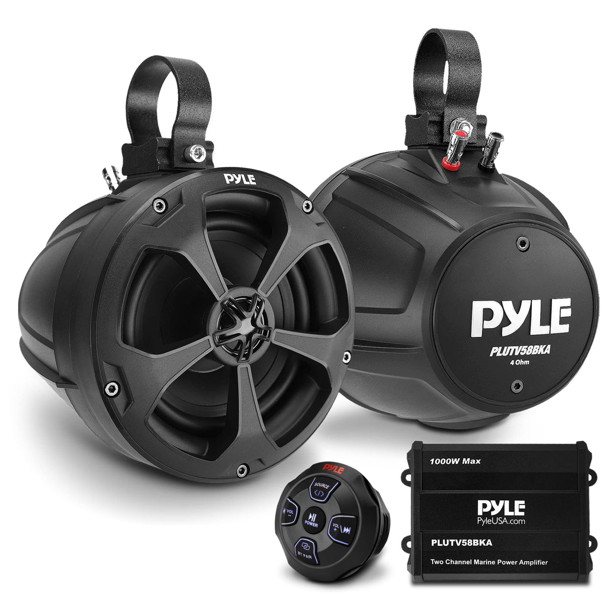 5.25'' Water Resistant Marine Speaker - 1000 Watt Amplifier + Wireless BT Audio Controller, Applicable to ATV, UTV, 4x4, Wired RCA, for Boat Stereo Speaker & Other Watercraft