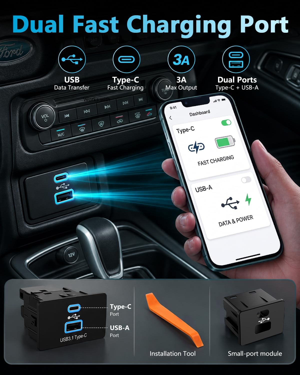 Wirelees Carplay for Ford F-150 Lincoln 2016-2023 SYNC 3.4 Auto USB Hub