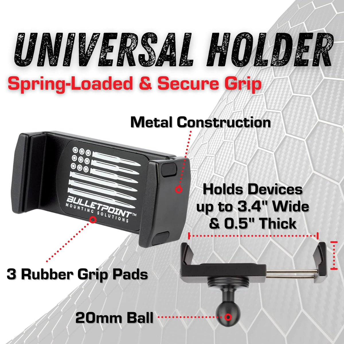 Bulletpoint RubiGrid Metal Dash Mount with Phone Holder + Tablet Holder Bundle Compatible with 2019-2023 Ford Ranger