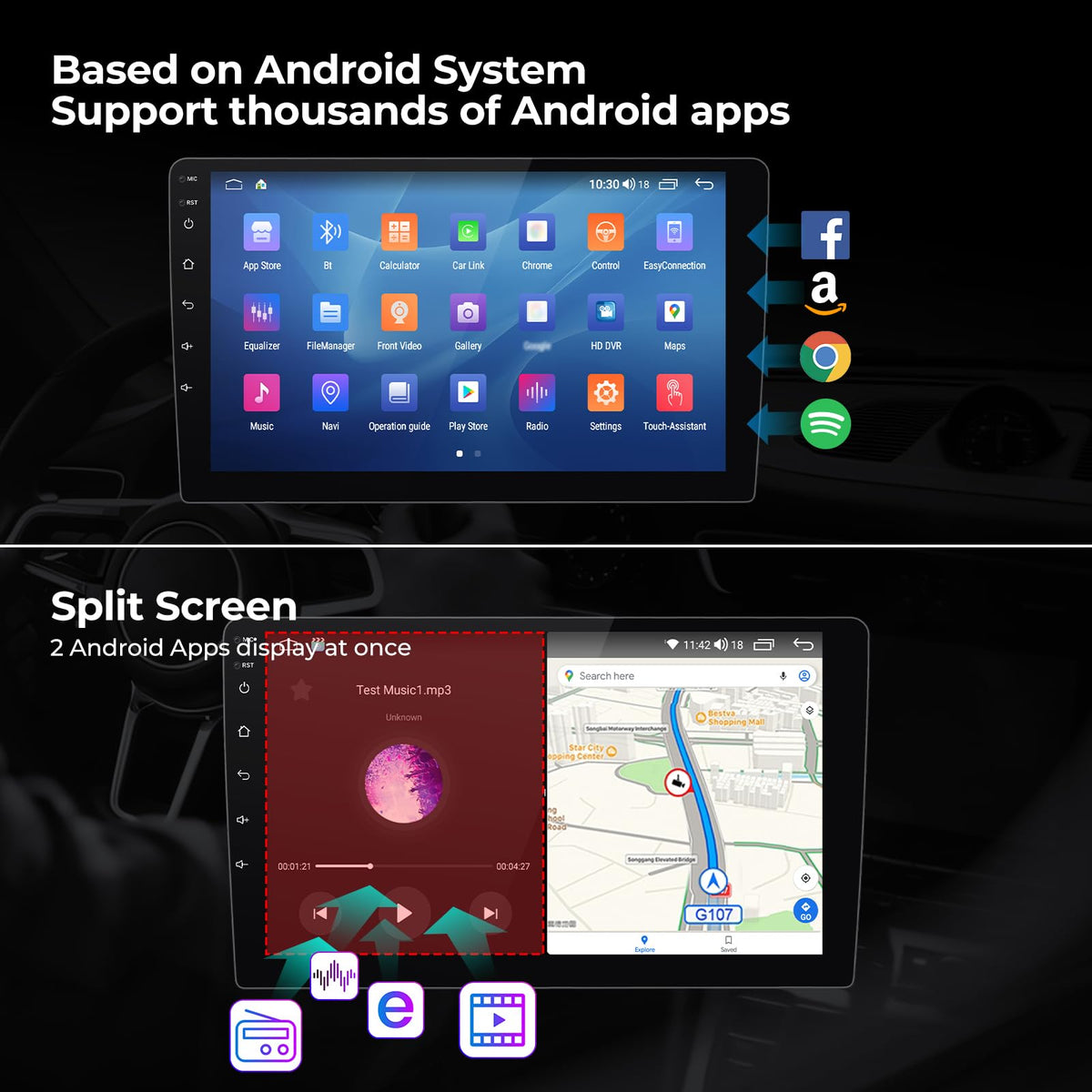 for Jeep Cherokee Latitude 2014-2018 Radio Upgrade with Carplay & Android Auto 8-Core 2G RAM + 32G ROM Car Stereo 9-Inches QLED Touch Screen Head Unit with GPS Navigation(Gold Trim)