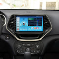 for Jeep Cherokee Latitude 2014-2018 Radio Upgrade with Carplay & Android Auto 8-Core 2G RAM + 32G ROM Car Stereo 9-Inches QLED Touch Screen Head Unit with GPS Navigation(Gold Trim)