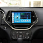 for Jeep Cherokee Latitude 2014-2018 Radio Upgrade with Carplay & Android Auto 8-Core 2G RAM + 32G ROM Car Stereo 9-Inches QLED Touch Screen Head Unit with GPS Navigation(Gold Trim)