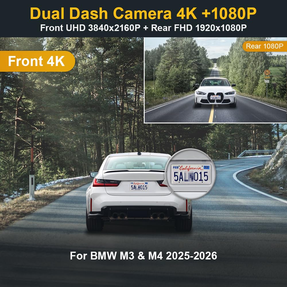 Fitcamx Front 4K+Rear 1080P Dash Cam for BMW M3 M4 2025-2026, OEM Style
