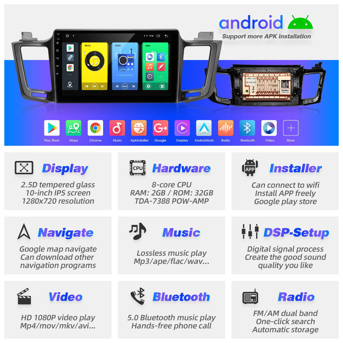 for Toyota RAV4 2013-2018 Radio Stereo Wireless Carplay Auto