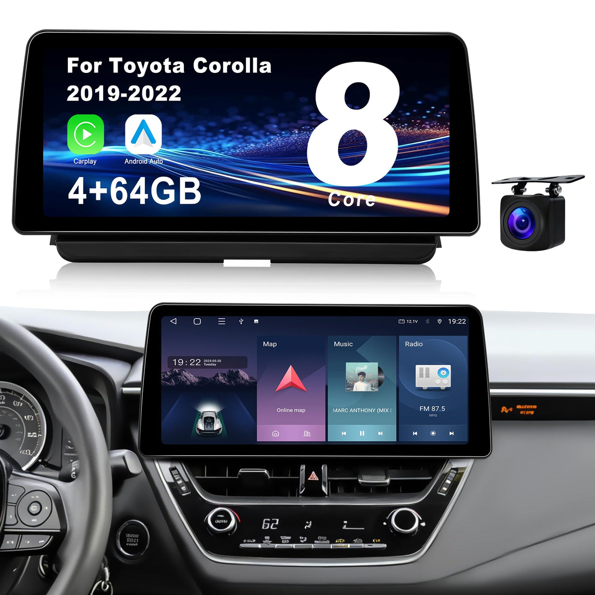 12.3'' 8Core & 64GB Car Radio for Toyota Corolla 2019-2022