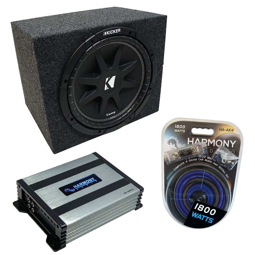 Kicker Comp C12 12" Rearfire Sealed Sub Box Harmony HA-A400.1 Amp Package