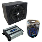Kicker Comp C12 12" Rearfire Sealed Sub Box Harmony HA-A400.1 Amp Package
