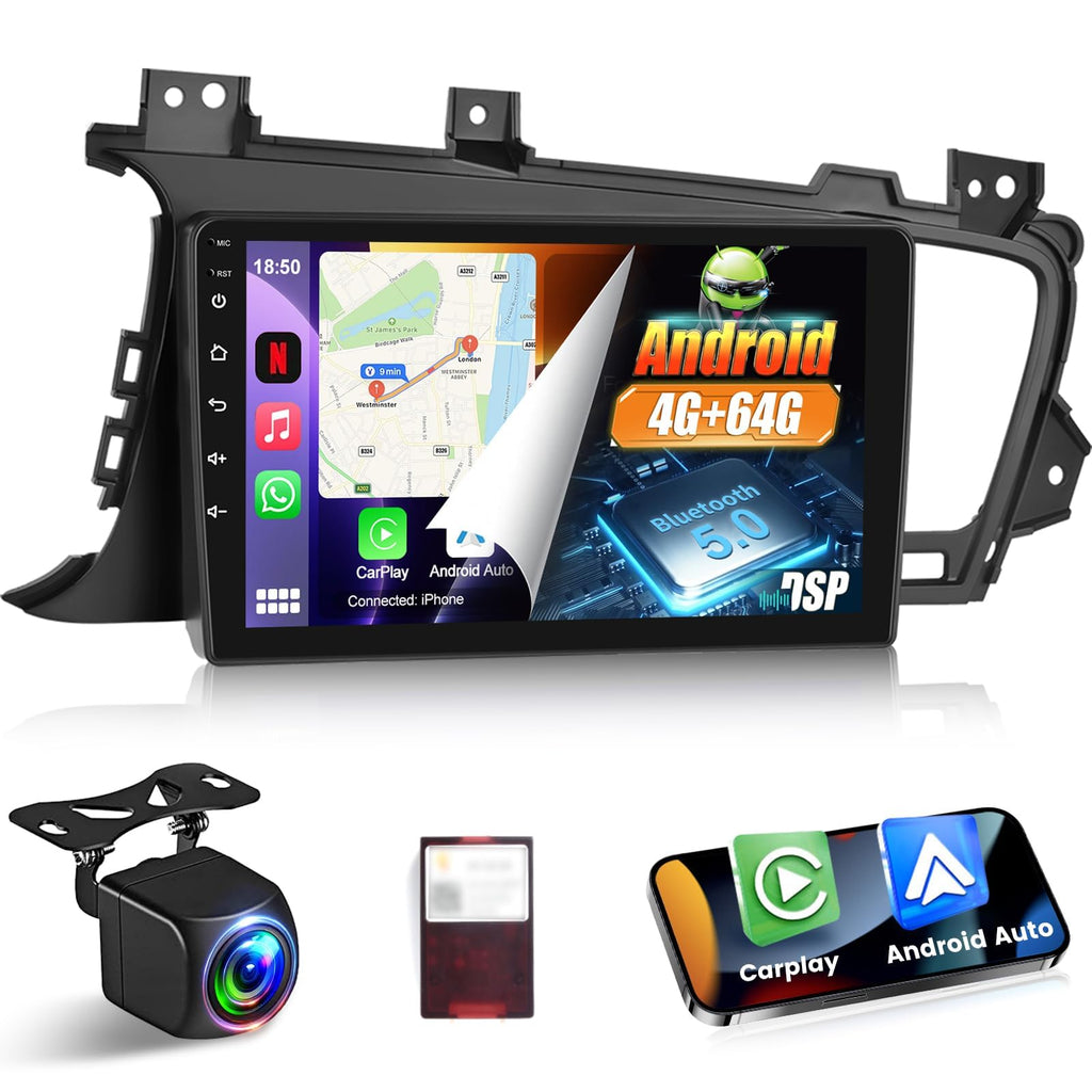 [4+128G] NHOPEEW Upgrade Radio for Kia Optima K5 2010-2013: 9 inch Incell Touchscreen Android Optima Stereo - Wireless Carplay & Android Auto, 5G/WiFi, GPS, Custom Homepage, BT 5.0 + Backup Camera