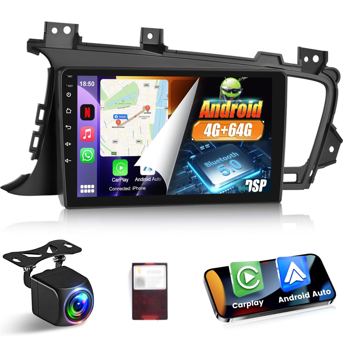 [4+128G] NHOPEEW Upgrade Radio for Kia Optima K5 2010-2013: 9 inch Incell Touchscreen Android Optima Stereo - Wireless Carplay & Android Auto, 5G/WiFi, GPS, Custom Homepage, BT 5.0 + Backup Camera