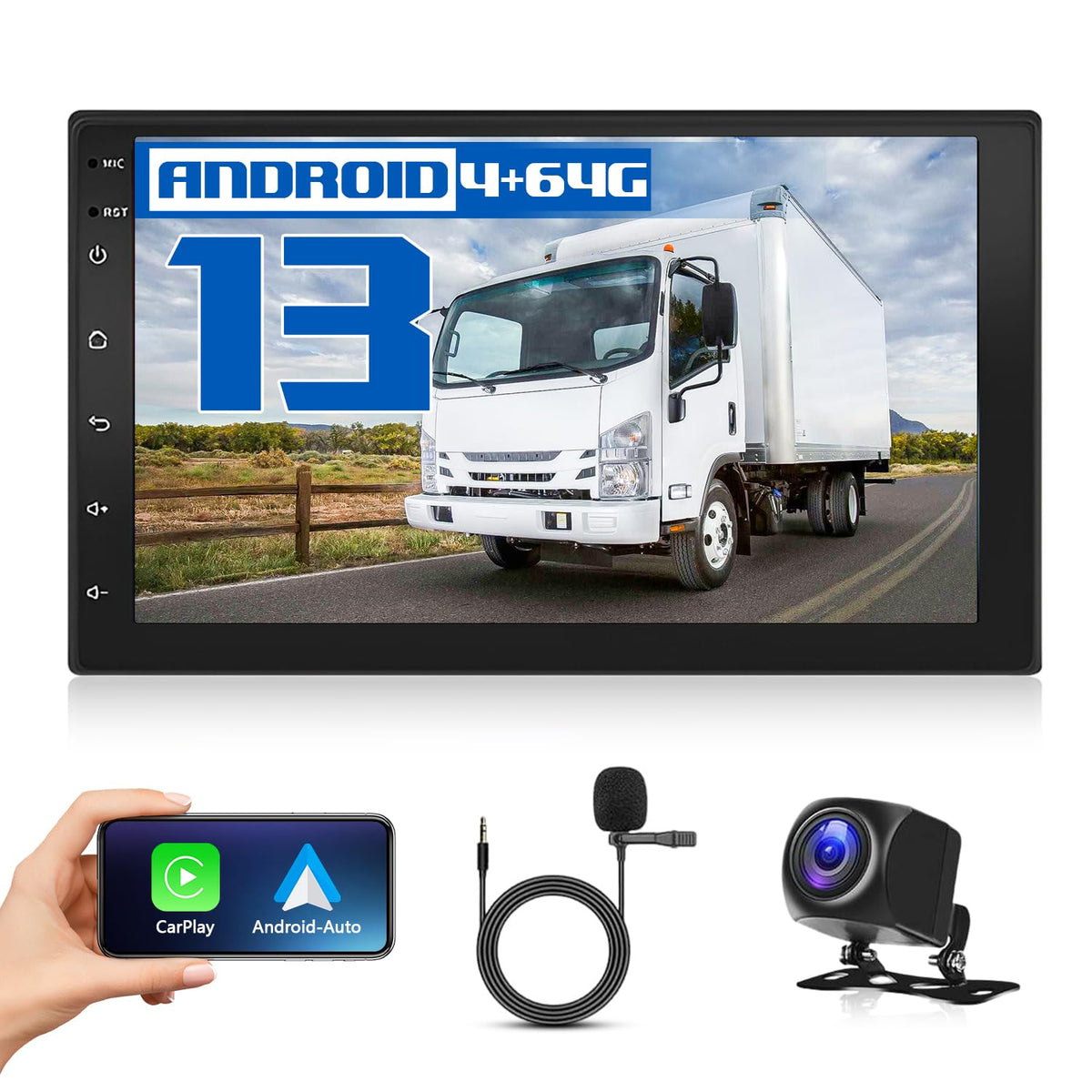 Android 14 Car Stereo Radio Fit for 2009-2020 Isuzu N Series (NNR/NPR/NPS/NQR) Truck 7 HD Touchscreen Wireless Car-Play Android Auto Bluetooth Stereo w/Backup Cam+Mic | GPS | WiFi | FM | 4+64G