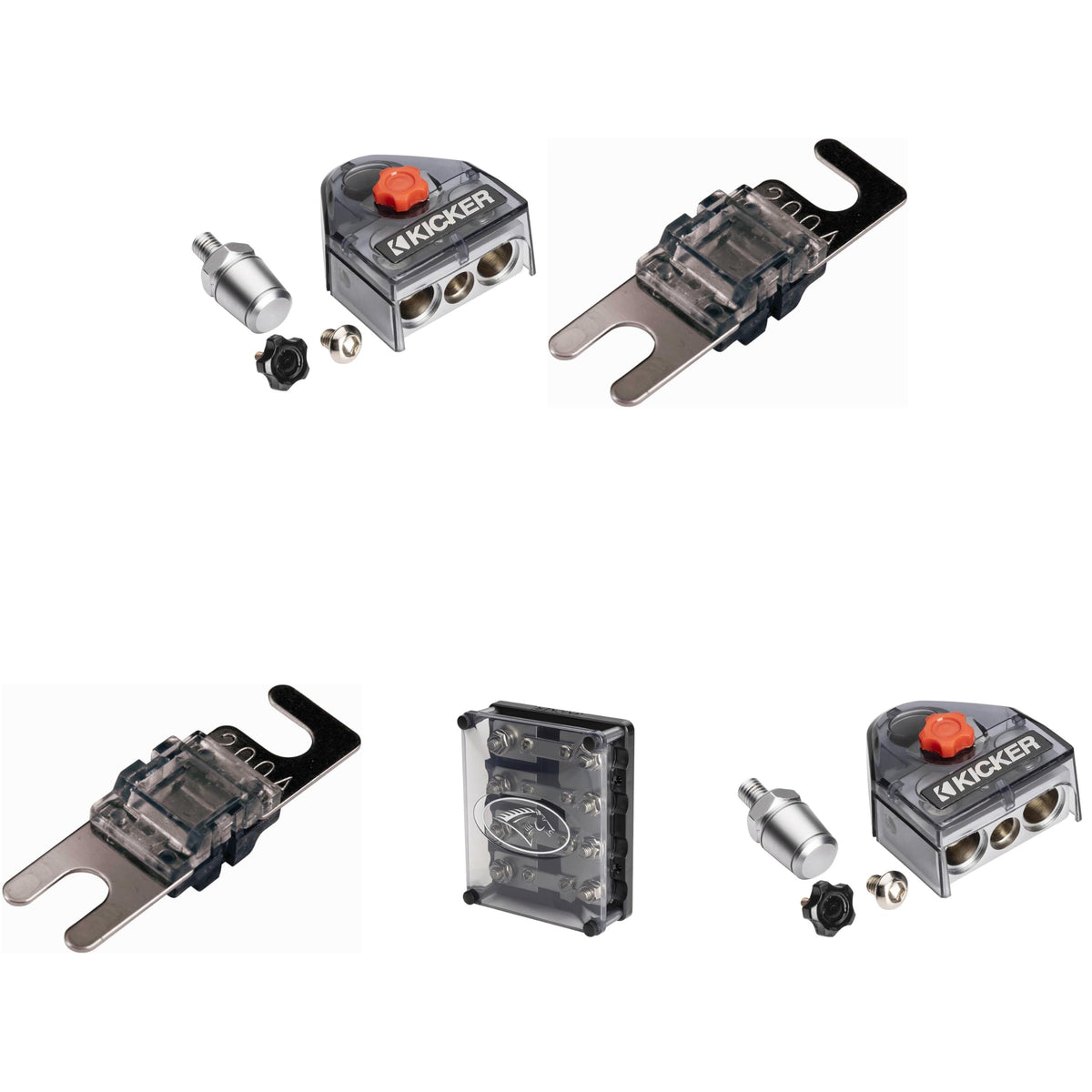 Kicker Warhorse (2) Battery Terminals & HPFD4 Fused Way Distribution Block w/AFS (4) 200 Amp Fuse Bundle