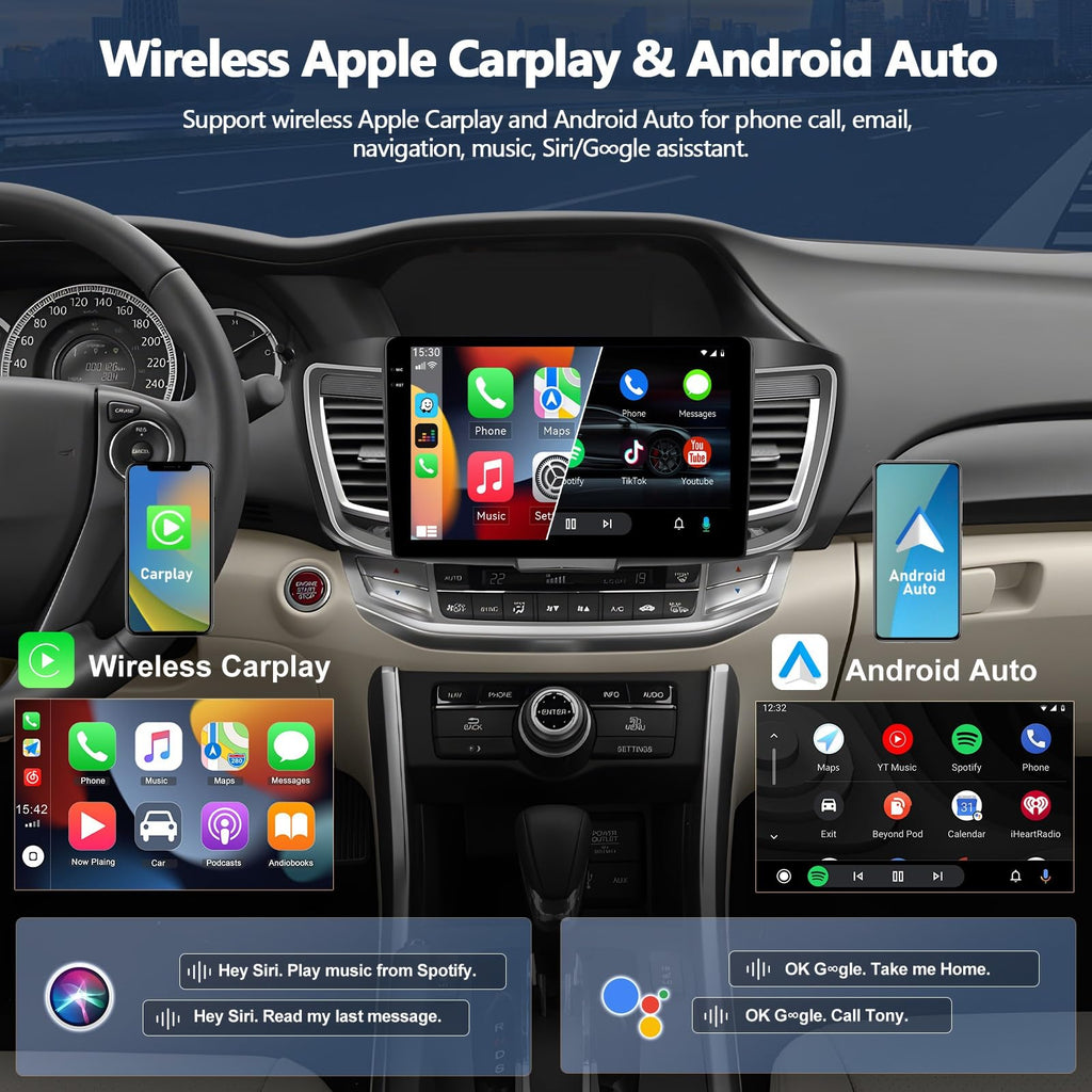 4G+64G Car Radio for Honda Accord 9th 2013 2014 2015 EX-L (with Knob) with Wireless CarPlay Android Auto Android 15 Car Stereo with 10" 1280 * 720 Touchscreen, Bluetooth 5.0, 32EQ, GPS, Backup Camera