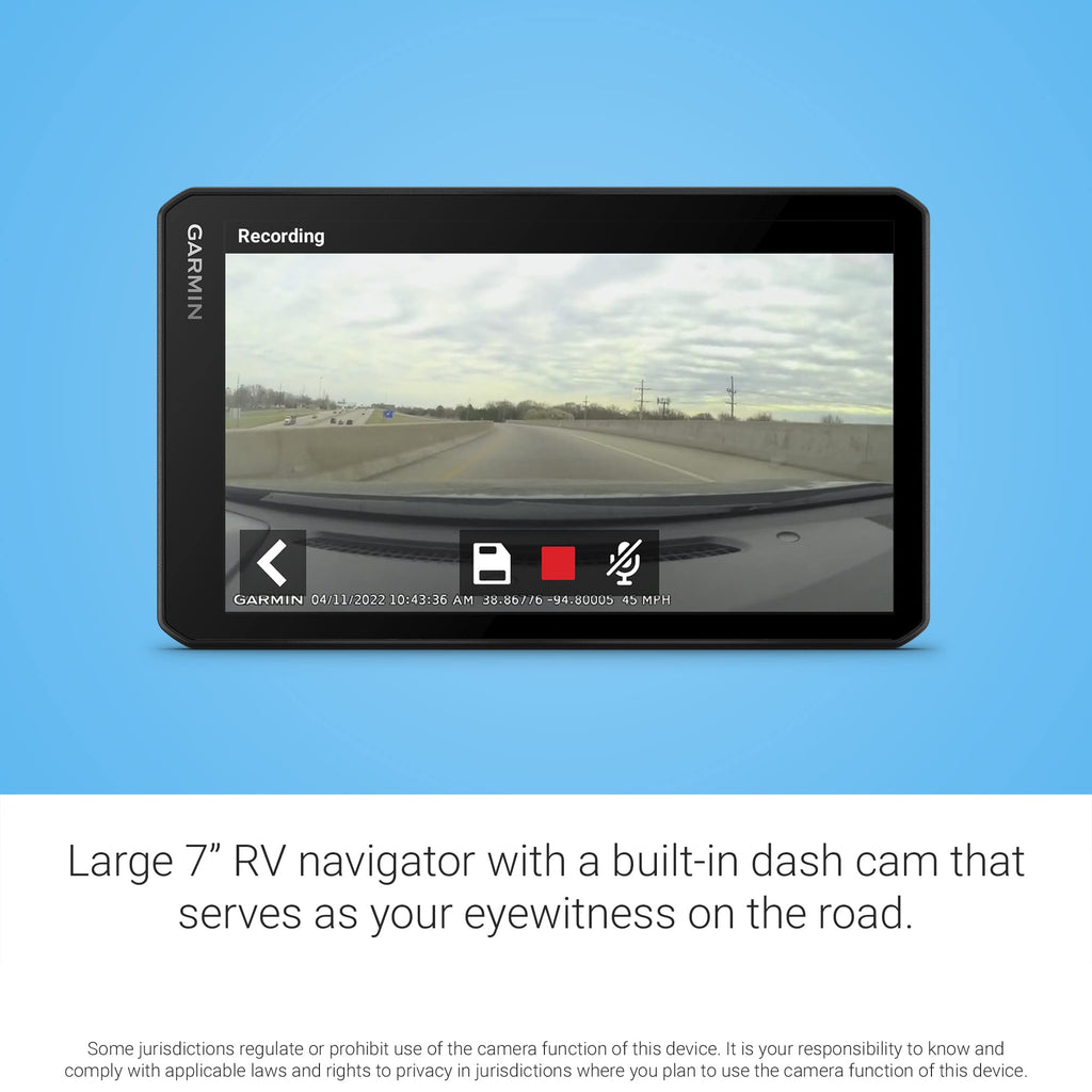 Garmin RV Cam 795, Large, Easy-to-Read 7" GPS Navigator, Built-in Dash Cam, Automatic Incident Detection, Custom RV Routing, High-Resolution Birdseye Satellite Imagery (Renewed)