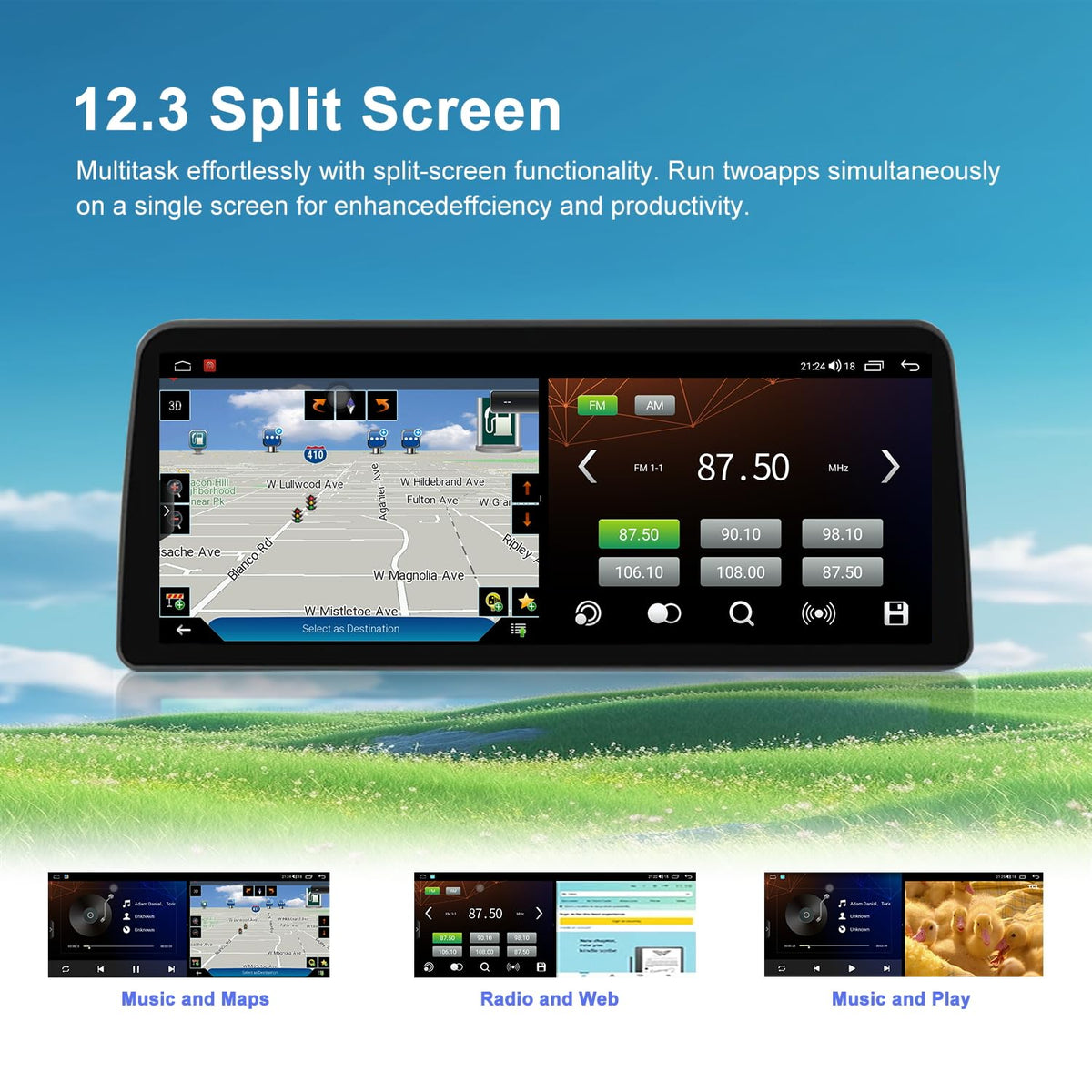 12.3" Android Car Stereo for Honda Accord 2018-2022 Wireless Apple Carplay Android Auto Car Radio Bluetooth Head Unit QLED Touch Screen 2400x896 GPS Navigation (4-64GB Pro)