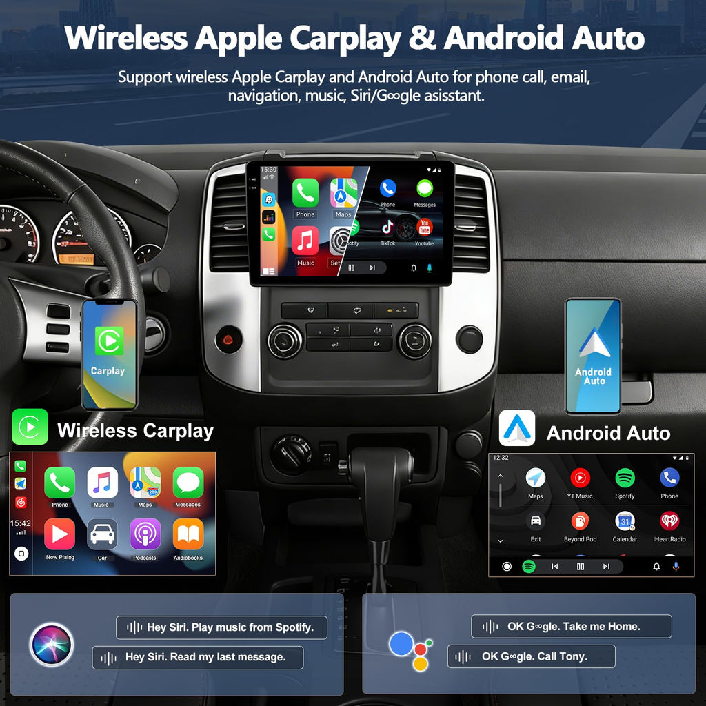 4G+128G Car Radio for Nissan Frontier 2009-2012 / Xterra 2009-2014 Android Car Stereo with CarPlay Android Auto GPS Navigation Bluetooth 9" in-Cell 1280*720 Touch Screen Head Unit with Backup Camera