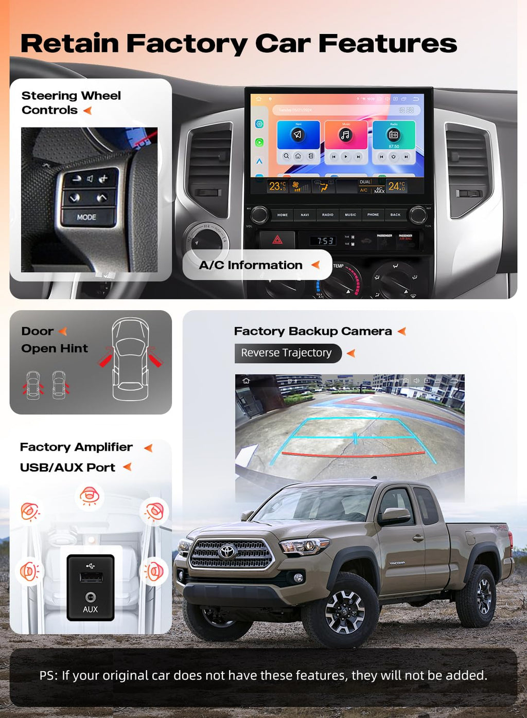 Dasaita 10.2" QLED Car Stereo for Toyota Tacoma 2005-2015