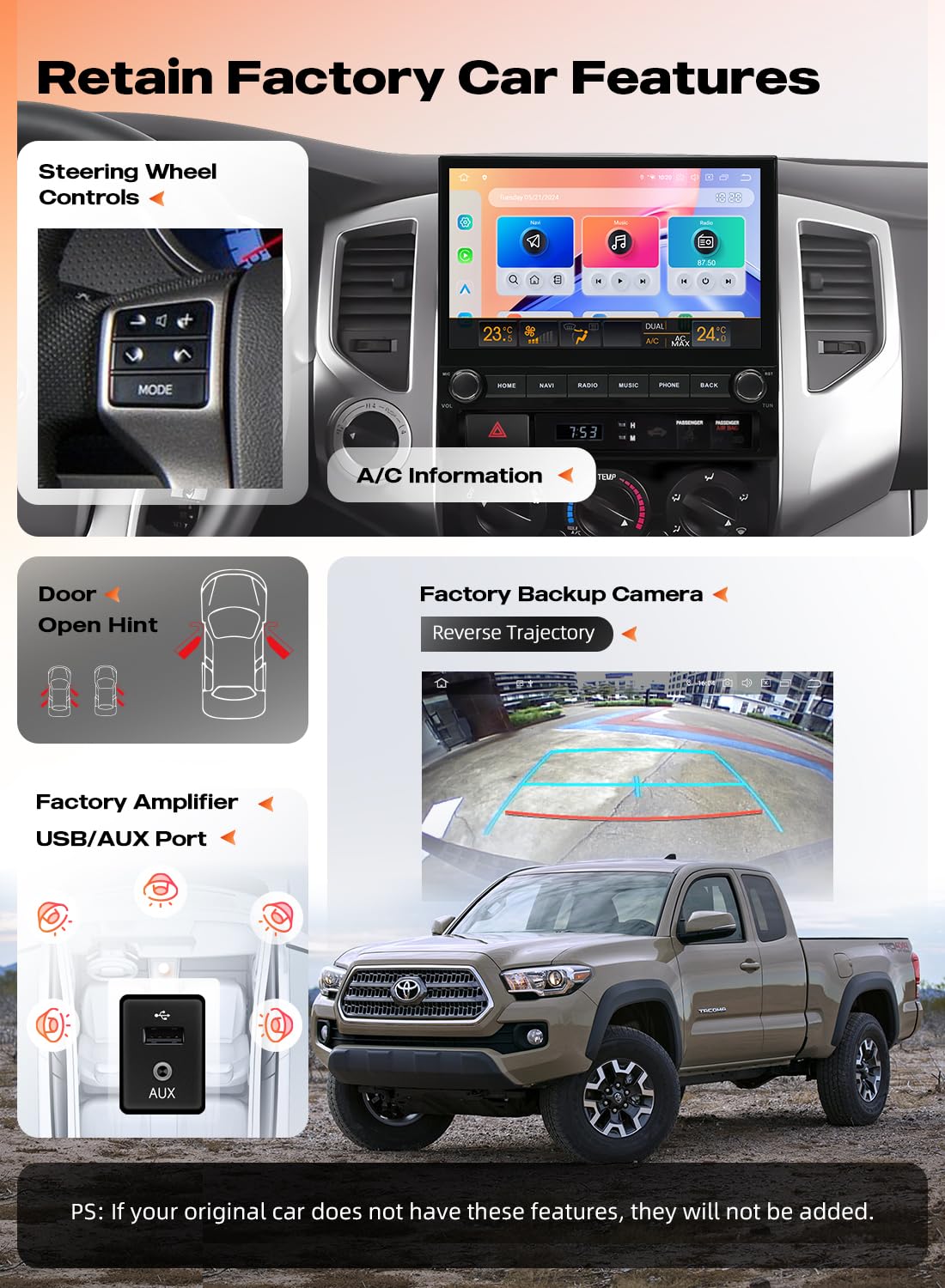Dasaita 10.2" QLED Car Stereo for Toyota Tacoma 2005-2015