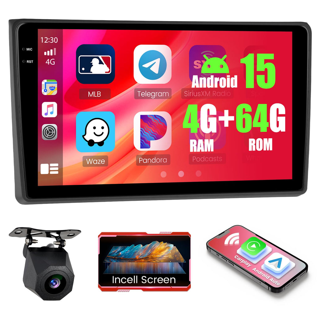 Android 15 Car Stereo for Audi A4 B6 B7 2001-2008 9" in-Cell Touchscreen