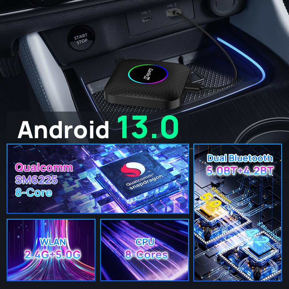 CarlinKit CarPlay AI Box Android 13 Adapter for OEM Wired Touchscreen Cars