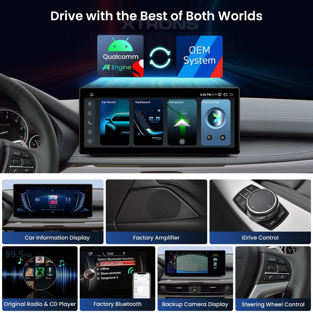 XTRONS Qualcomm 685 Android 14 Car Stereo for BMW X5 F15 / X6 F16 (2014-2017) with NBT System, 12.3 Inch 2K IPS Touch Screen GPS Navigation Support Wireless CarPlay Android Auto (8+256G)