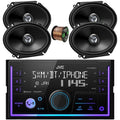 JVC in-Dash Double DIN USB/AUX Bluetooth AM/FM Stereo Digital Media Car Radio Receiver, 4X 6x8 300 Watt Max Power 2-Way Vehicle Audio Speakers, 16 Gauge 50 ft Speaker Wire