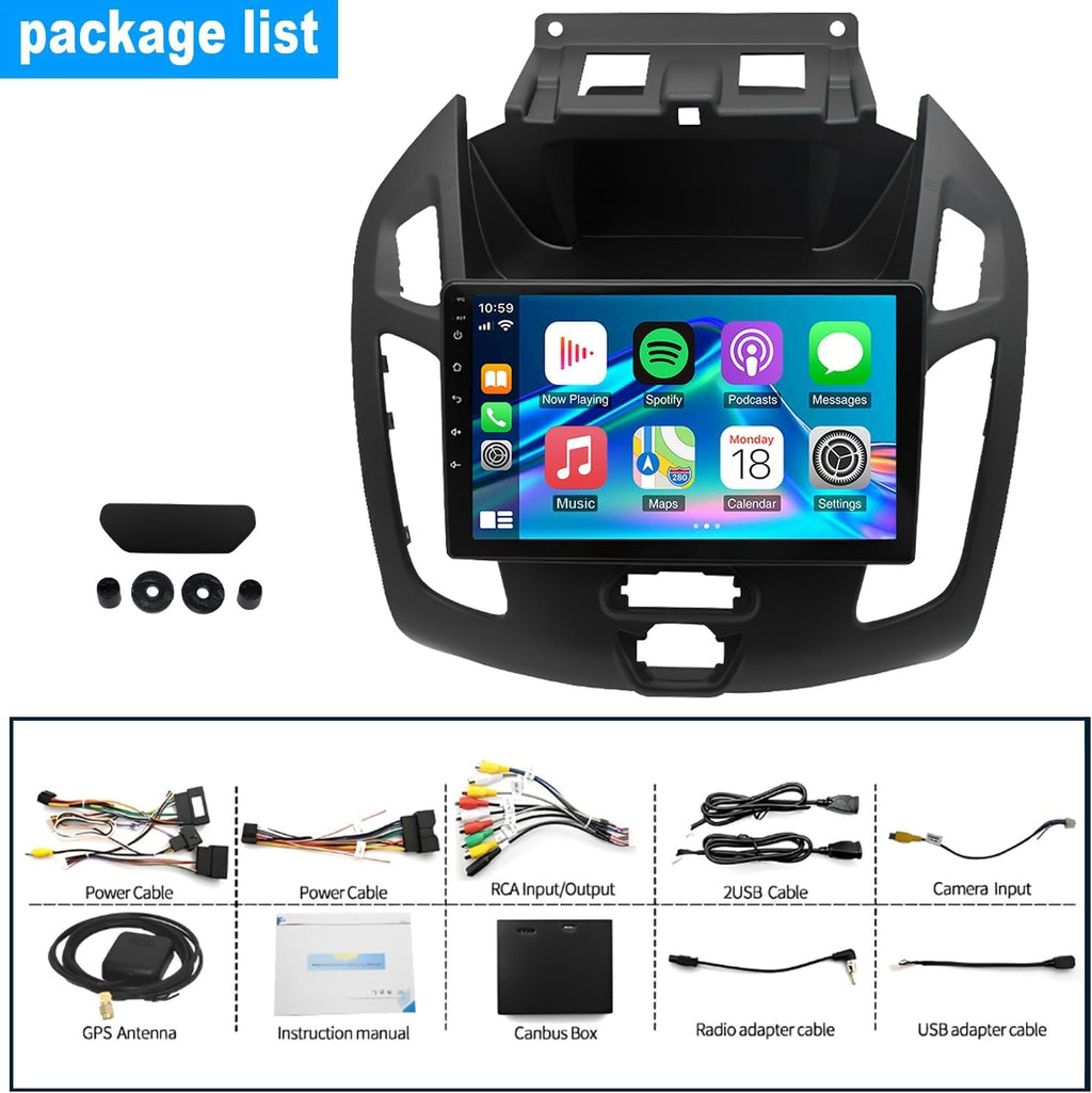 Android 13 Car Stereo Radio for Ford Transit/Tourneo Connect 2014-2018 9 Touch Screen Car Radio with Carplay Android Auto GPS Navigation AHD SWC Backup Camera, 2+32G (9 Inch)