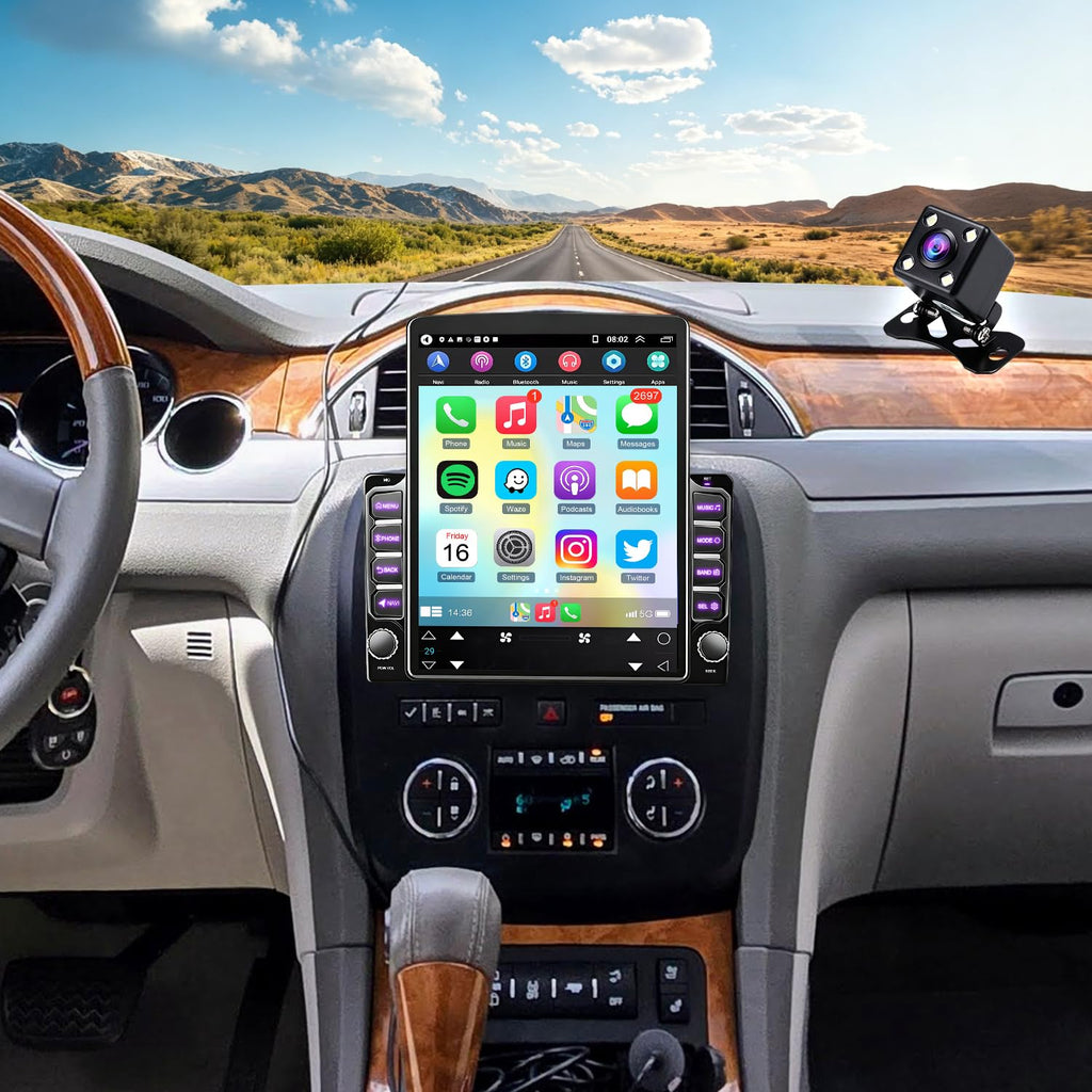 9.7 Inch Car Radio Stereo for Buick Enclave 2008-2012 with Wireless Carplay Android Auto Double Din Head Unit Bluetooth GPS SWC FM/RDS Backup Camera
