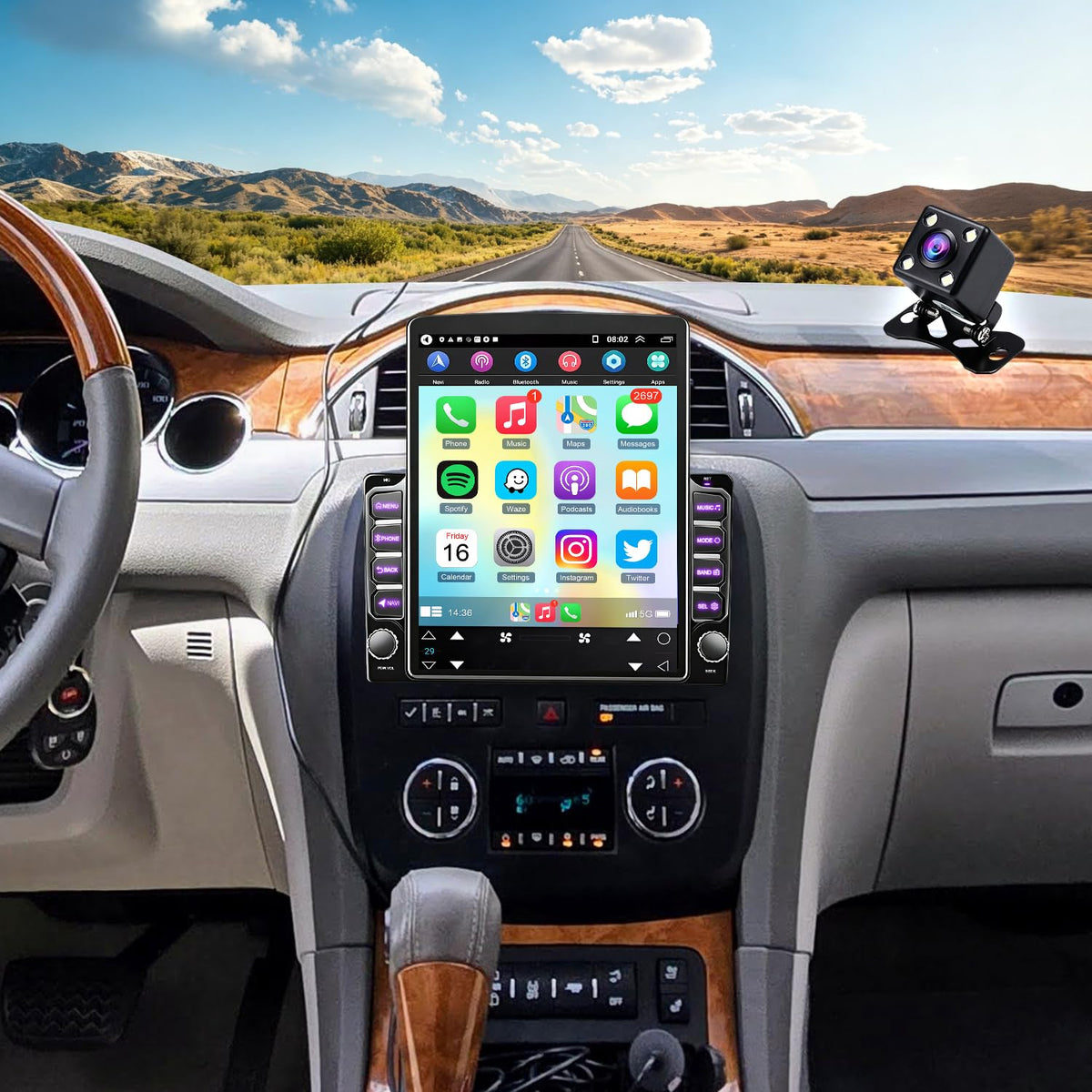 9.7 Inch Car Radio Stereo for Buick Enclave 2008-2012 with Wireless Carplay Android Auto Double Din Head Unit Bluetooth GPS SWC FM/RDS Backup Camera