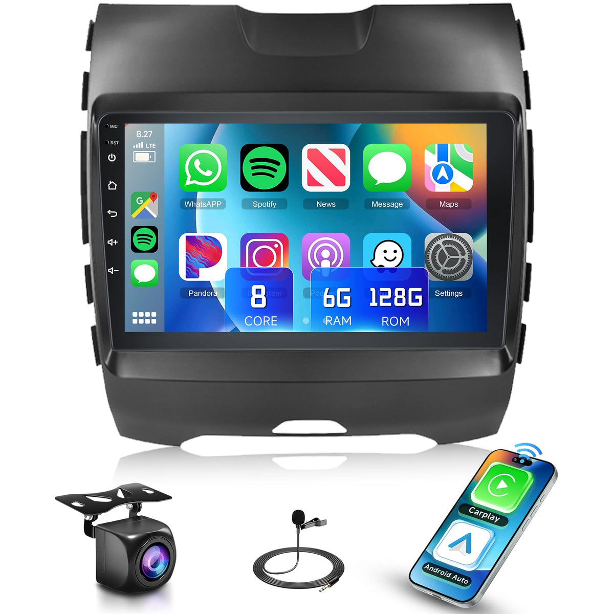 4G+128G Car Radio Stereo for Ford Edge 2016-2020, 9inch HD in-Cell Touch Screen/Android 15/Wireless CarPlay/Android Auto/GPS/WiFi/5.0Bluetooth/FM/RDS/SWC/AHD Backup Camera
