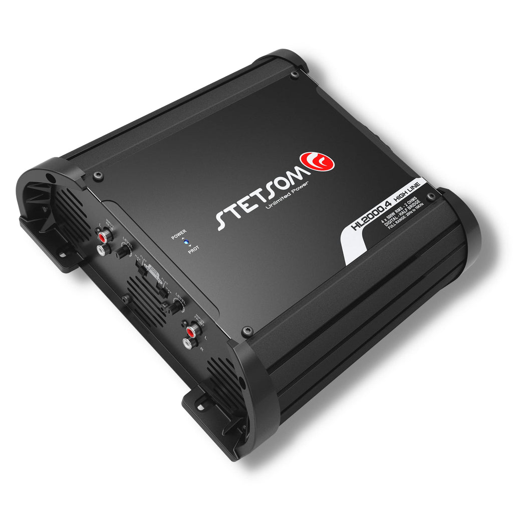 Stetsom HL 2000.4 2 Ohms Multichannel Car Audio Amplifier HL2000.4 2K Watts RMS 4 Channel 2Ω Stable Full Range HD Sound Quality Car Stereo MD Crossover HPF LPF Bass Boost Front Rear Bridge Speakers