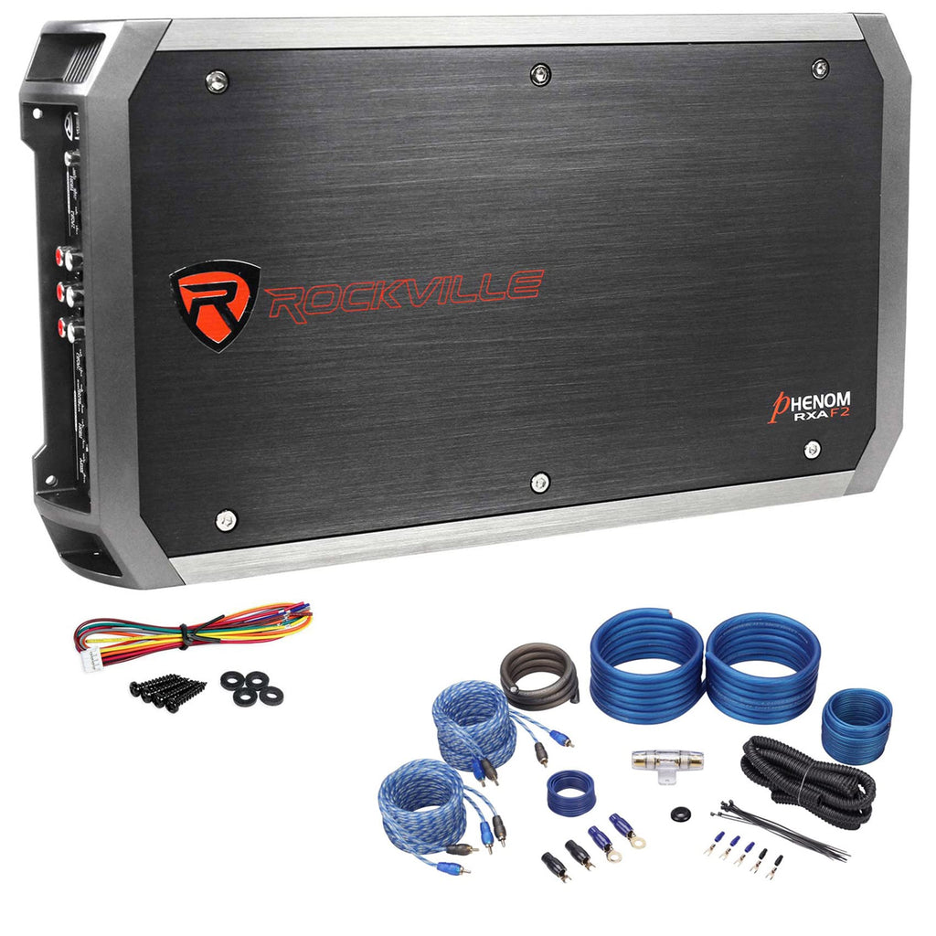 Rockville RXA-F2 4-Channel Car Amplifier Bundle with 4 AWG Wiring Kit