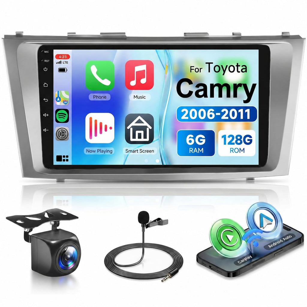 8 CORE 6G+128G Android 13 Car Stereo for Toyota Camry 2006 2007 2008 2009 2011 with Wireless Carplay Android Auto, 9 Inch Touch Screen Car Radio GPS/WiFi/Bluetooth/32-Band DSP/USB/SWC+HD Backup Camera