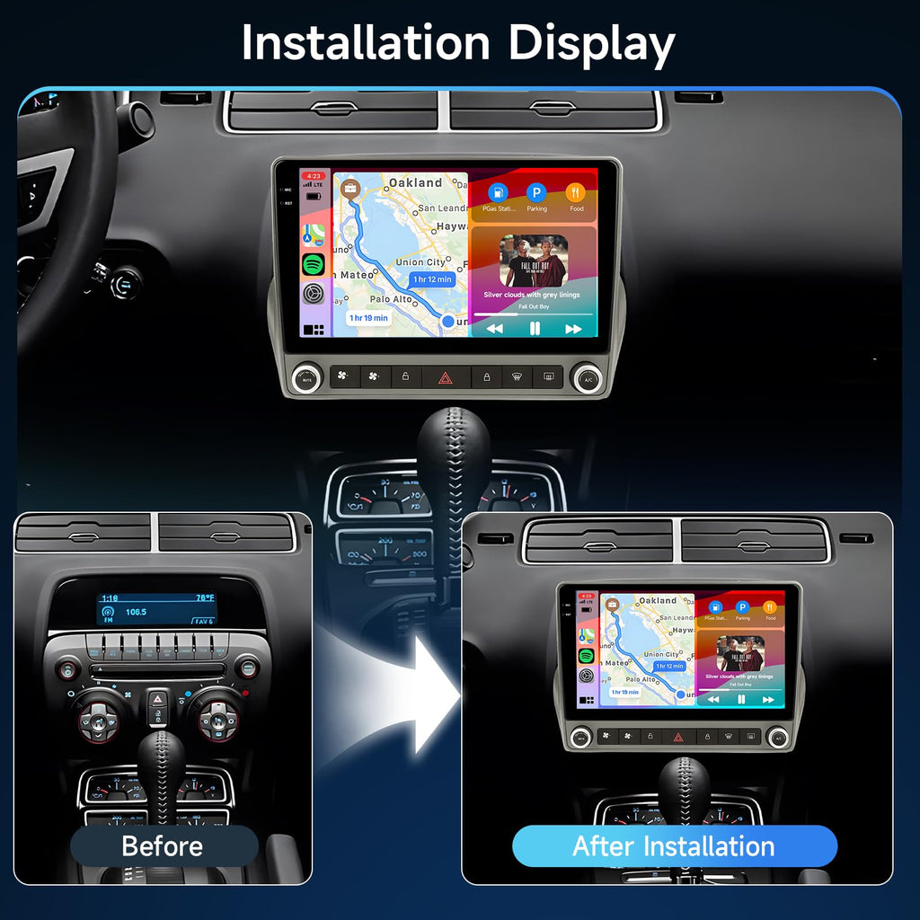 [4G+64G] Android Car Stereo for Chevy Camaro 2008-2015, Wireless Carplay &Android Auto 9 Inch Touch Screen Radio, GPS, Double Din, Mirror Link, Bluetooth, DSP, EQ, WiFi, FM RDS, Camera