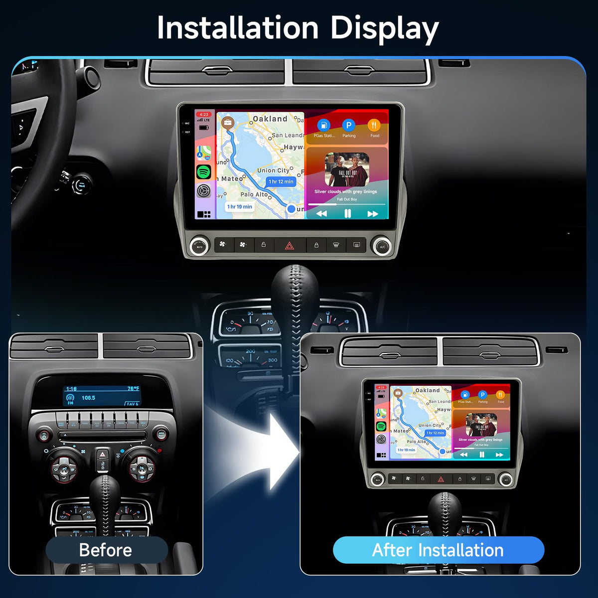 [4G+64G] Android Car Stereo for Chevy Camaro 2008-2015, Wireless Carplay &Android Auto 9 Inch Touch Screen Radio, GPS, Double Din, Mirror Link, Bluetooth, DSP, EQ, WiFi, FM RDS, Camera